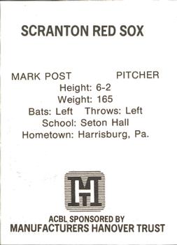 1977 TCMA Atlantic Collegiate Baseball League #NNO Mark Post Back