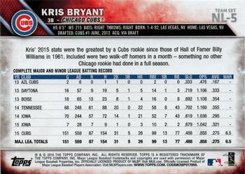 2016 Topps National League Standouts #NL-5 Kris Bryant Back