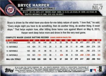 2016 Topps National League Standouts #NL-7 Bryce Harper Back
