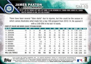 2016 Topps Seattle Mariners #SM-10 James Paxton Back
