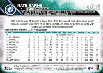 2016 Topps Seattle Mariners #SM-15 Nate Karns Back