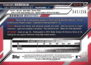 2016 Bowman - Chrome Prospects Purple Refractor #BCP18 Starling Heredia Back