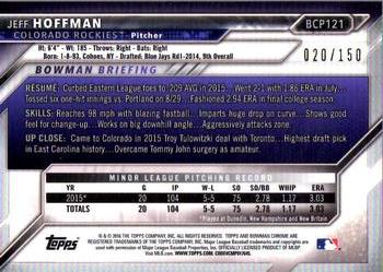 2016 Bowman - Chrome Prospects Blue Refractor #BCP121 Jeff Hoffman Back