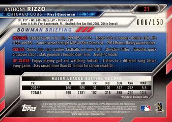 2016 Bowman - Blue #21 Anthony Rizzo Back