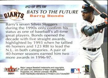 2001 Fleer Futures - Bats to the Future #20BF Barry Bonds  Back