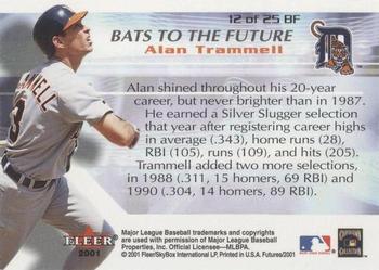 2001 Fleer Futures - Bats to the Future #12BF Alan Trammell  Back