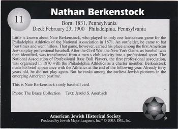 2003 Jewish Major Leaguers #11 Nate Berkenstock Back