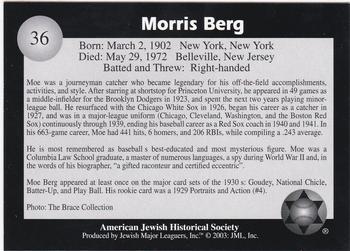 2003 Jewish Major Leaguers #36 Moe Berg Back