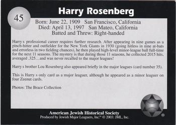 2003 Jewish Major Leaguers #45 Harry Rosenberg Back