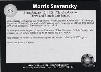 2003 Jewish Major Leaguers #83 Moe Savransky Back