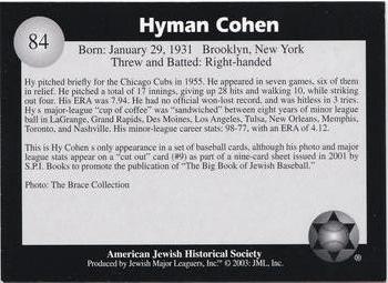 2003 Jewish Major Leaguers #84 Hy Cohen Back