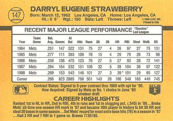 1989 Donruss #147 Darryl Strawberry Back