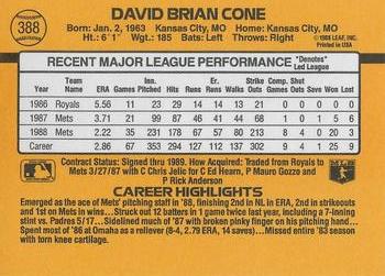 1989 Donruss #388 David Cone Back