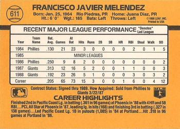 1989 Donruss #611 Francisco Melendez Back