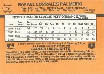 1989 Donruss #49 Rafael Palmeiro Back