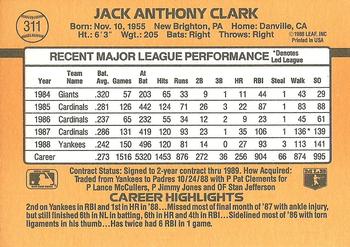 1989 Donruss #311 Jack Clark Back