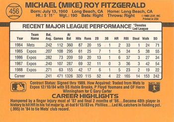 1989 Donruss #456 Mike Fitzgerald Back
