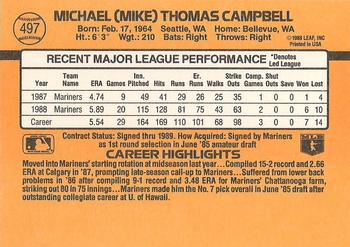 1989 Donruss #497 Mike Campbell Back