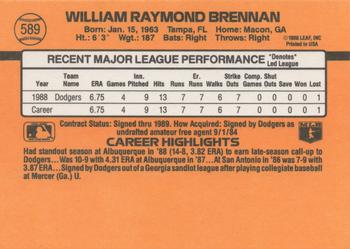 1989 Donruss #589 William Brennan Back