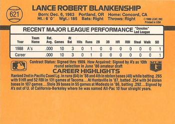 1989 Donruss #621 Lance Blankenship Back