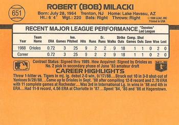 1989 Donruss #651 Bob Milacki Back