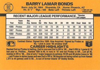 1989 Donruss #92 Barry Bonds Back