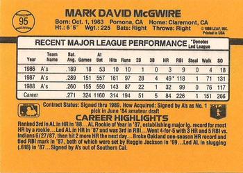 1989 Donruss #95 Mark McGwire Back