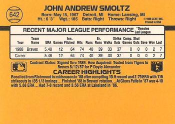 1989 Donruss #642 John Smoltz Back