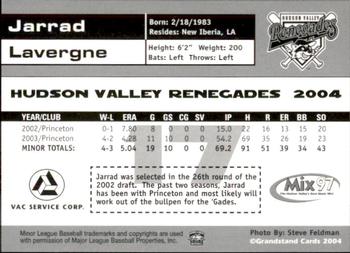 2004 Grandstand Hudson Valley Renegades #NNO Jarrad Lavergne Back