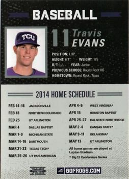 2014 TCU Horned Frogs Schedule Cards #NNO Travis Evans Back