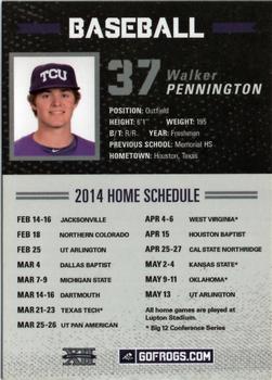 2014 TCU Horned Frogs Schedule Cards #NNO Walker Pennington Back