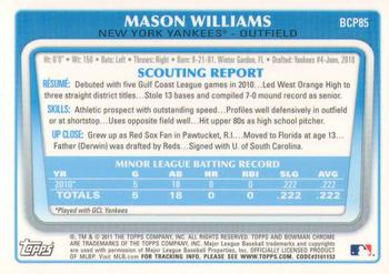 2011 Bowman - Chrome Prospect Autographs #BCP85 Mason Williams Back