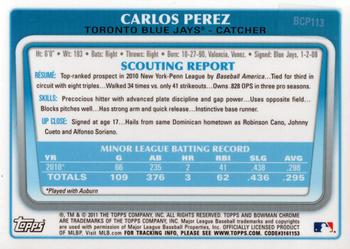 2011 Bowman - Chrome Prospect Autographs #BCP113 Carlos Perez Back