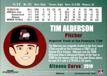 2010 Grandstand Altoona Curve #NNO Tim Alderson Back