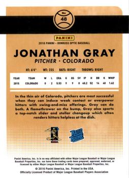 2016 Donruss Optic #48 Jonathan Gray Back