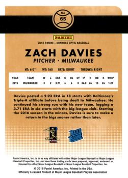 2016 Donruss Optic #65 Zach Davies Back