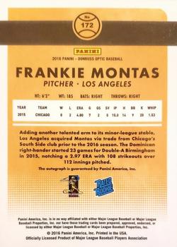 2016 Donruss Optic #172 Frankie Montas Back