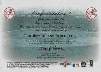 2001 Fleer Platinum - Classic Combinations Memorabilia #NNO Phil Rizzuto / Derek Jeter Back
