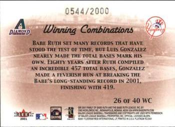 2001 Fleer Platinum - Winning Combinations #26 WC Luis Gonzalez / Babe Ruth Back