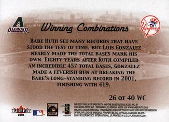 2001 Fleer Platinum - Winning Combinations Blue #26 WC Luis Gonzalez / Babe Ruth  Back