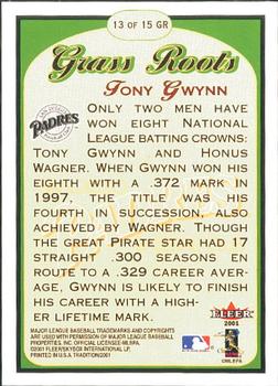 2001 Fleer Tradition - Grass Roots #13 GR Tony Gwynn Back