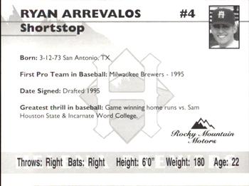 1995 Helena Brewers #NNO Ryan Arrevalos Back