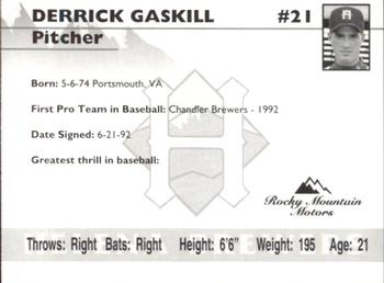 1995 Helena Brewers #NNO Derrick Gaskill Back