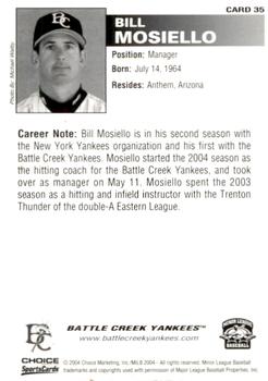2004 Choice Battle Creek Yankees #35 Bill Mosiello Back