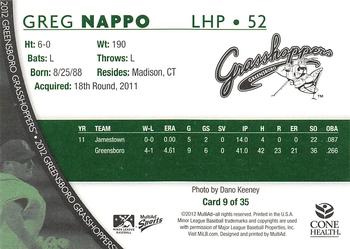2012 MultiAd Greensboro Grasshoppers SGA #9 Greg Nappo Back