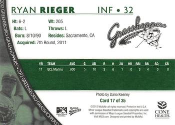2012 MultiAd Greensboro Grasshoppers SGA #17 Ryan Rieger Back