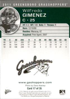 2011 MultiAd Greensboro Grasshoppers #17 Wilfredo Gimenez Back