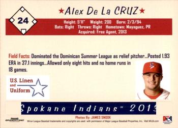 2013 Grandstand Spokane Indians #NNO Alex De La Cruz Back