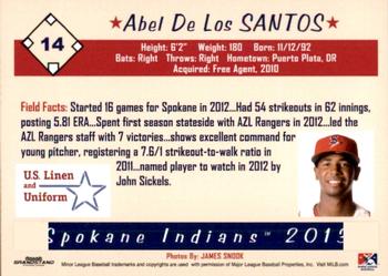 2013 Grandstand Spokane Indians #NNO Abel De Los Santos Back