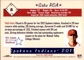 2013 Grandstand Spokane Indians #NNO Gabe Roa Back